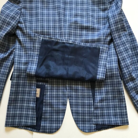 NWOT IKE Behar Gingham Sport Coat Jacket Mens 38 R Blue Buffalo Check Wool NEW - Picture 13 of 14